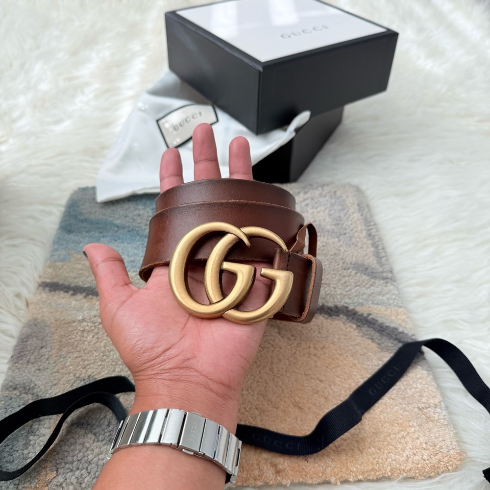 Gucci GG Marmont Wide Belt Gold/Cognac